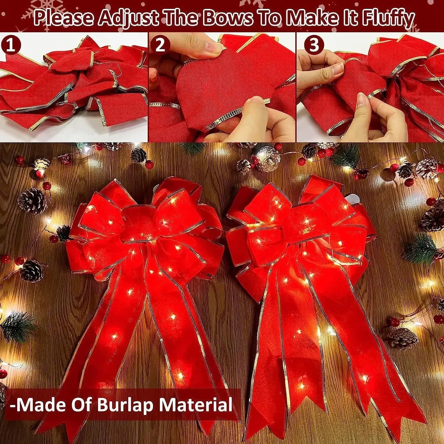 2pc Festive LED Bows