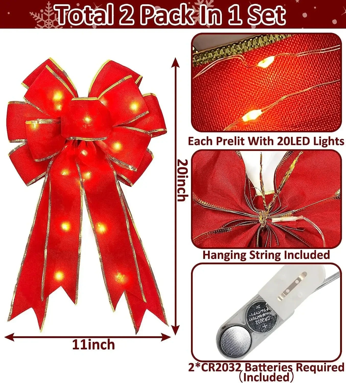 2pc Festive LED Bows